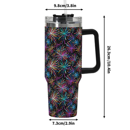 Sharp Fireworks 40oz Stainless Steel Tumbler Gift With Black Handle and Straw - DeRose Seasonal