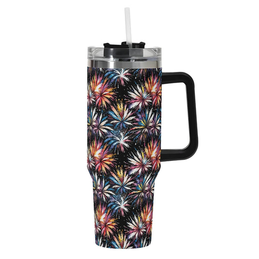 Freedom Fireworks 40oz Stainless Steel Tumbler Gift With Black Handle and Straw - DeRose Seasonal