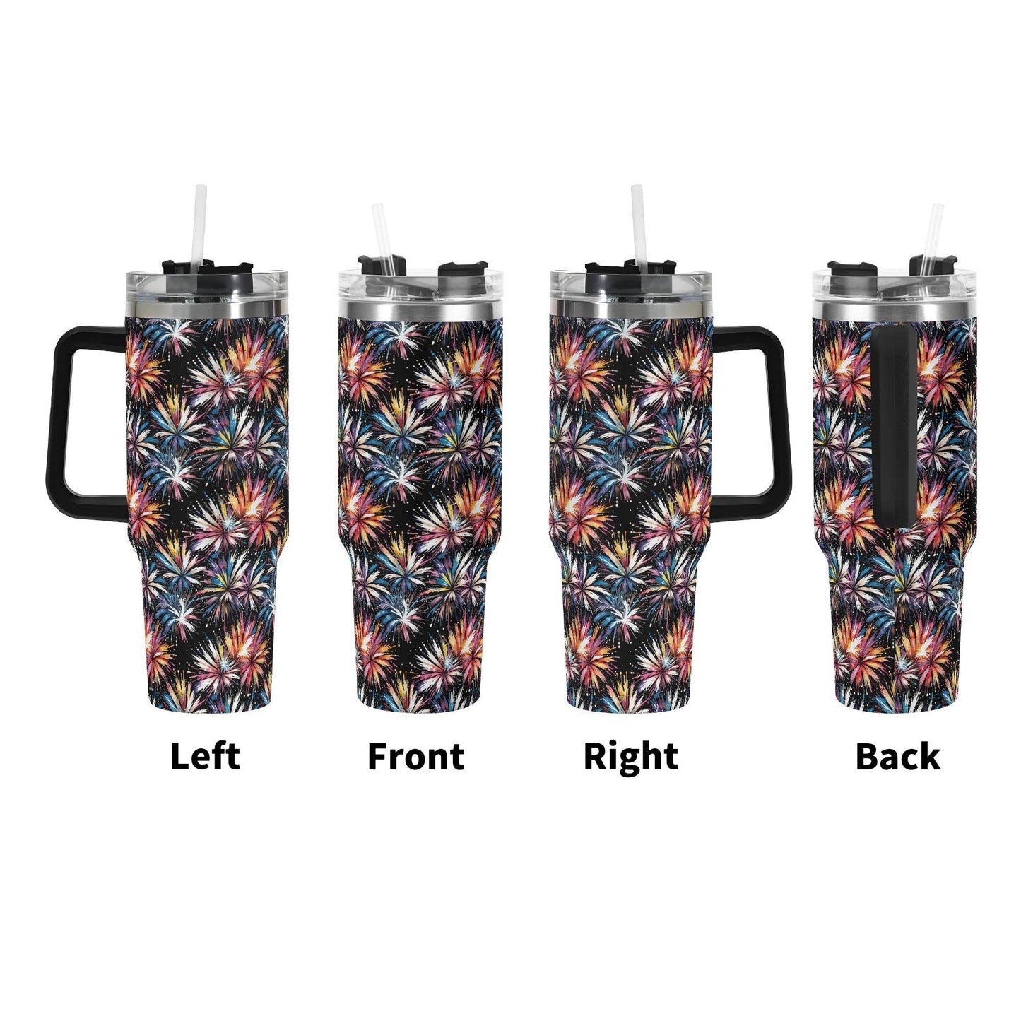 Freedom Fireworks 40oz Stainless Steel Tumbler Gift With Black Handle and Straw - DeRose Seasonal