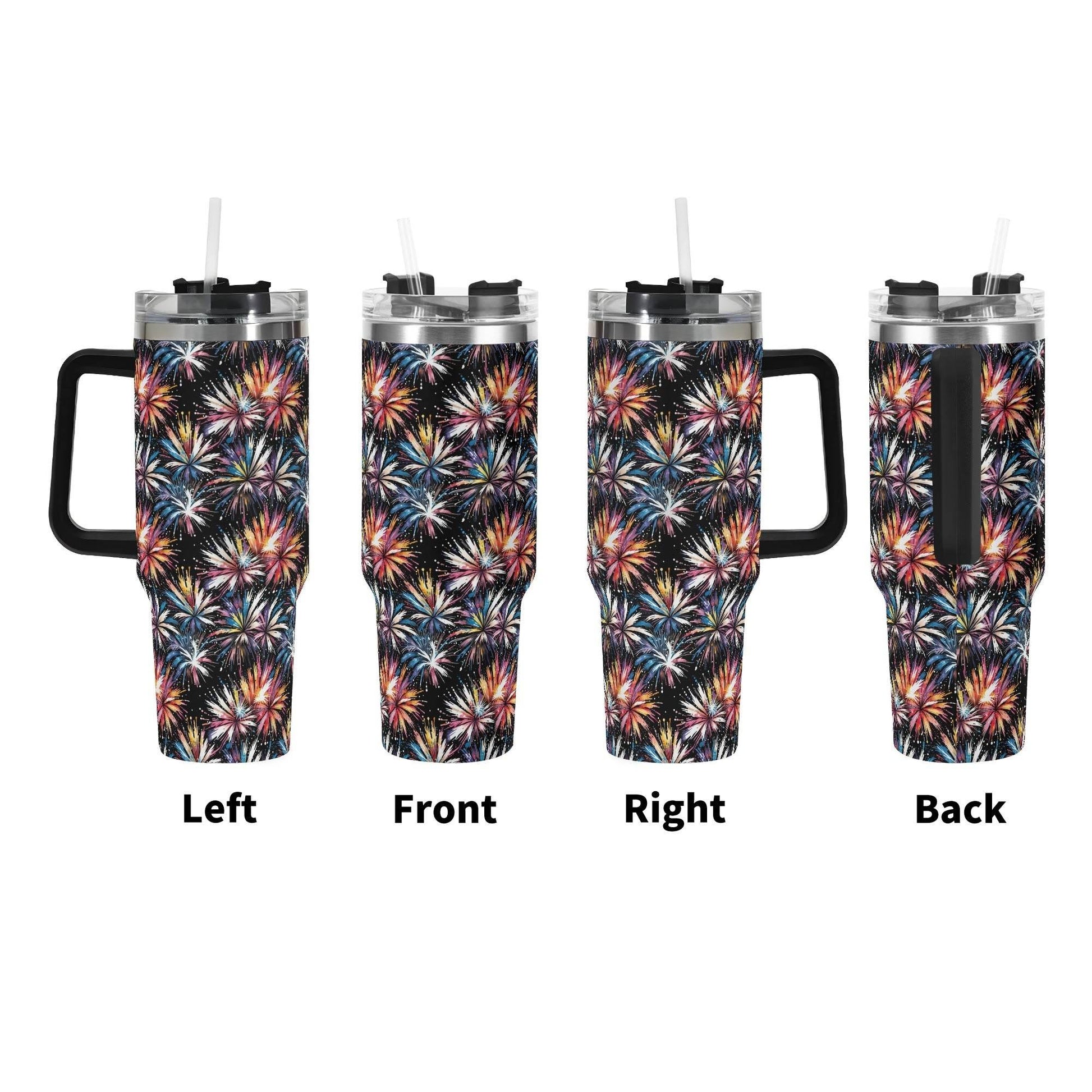 Freedom Fireworks 40oz Stainless Steel Tumbler Gift With Black Handle and Straw - DeRose Seasonal