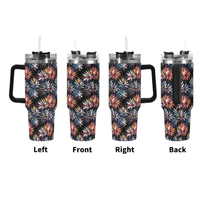 Freedom Fireworks 40oz Stainless Steel Tumbler Gift With Black Handle and Straw - DeRose Seasonal