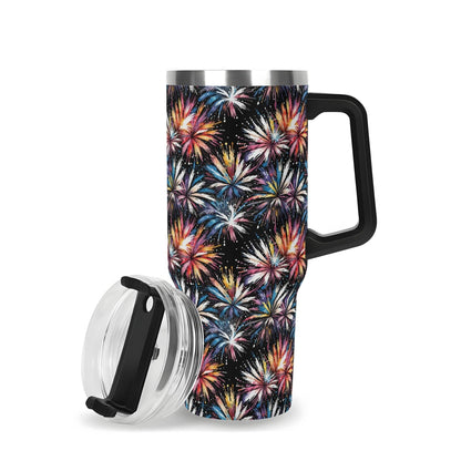 Freedom Fireworks 40oz Stainless Steel Tumbler Gift With Black Handle and Straw - DeRose Seasonal