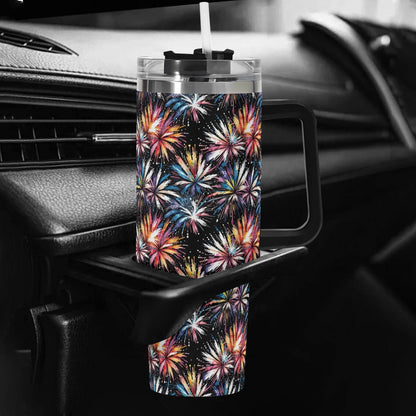Freedom Fireworks 40oz Stainless Steel Tumbler Gift With Black Handle and Straw - DeRose Seasonal