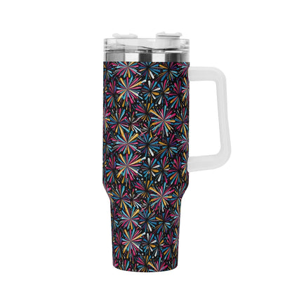 Colorful Fireworks 40oz Stainless Steel Tumbler Gift With White Handle and Straw - DeRose Seasonal