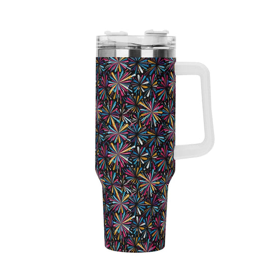 Colorful Fireworks 40oz Stainless Steel Tumbler Gift With White Handle and Straw - DeRose Seasonal