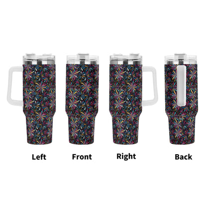 Colorful Fireworks 40oz Stainless Steel Tumbler Gift With White Handle and Straw - DeRose Seasonal