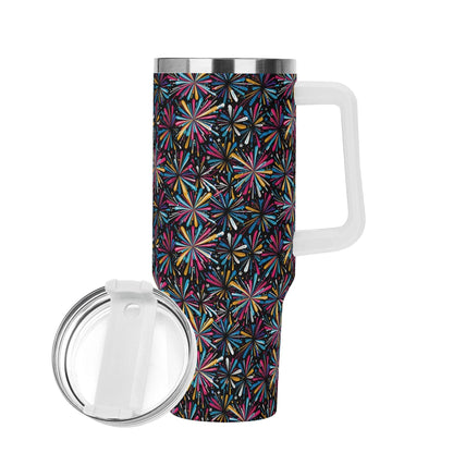Colorful Fireworks 40oz Stainless Steel Tumbler Gift With White Handle and Straw - DeRose Seasonal