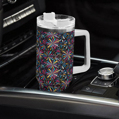 Colorful Fireworks 40oz Stainless Steel Tumbler Gift With White Handle and Straw - DeRose Seasonal
