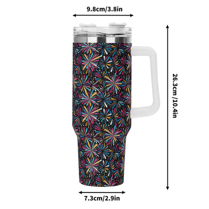 Colorful Fireworks 40oz Stainless Steel Tumbler Gift With White Handle and Straw - DeRose Seasonal