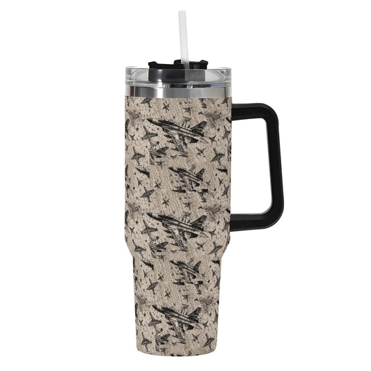 Abstract Jets 40oz Stainless Steel Tumbler Gift With Black Handle and Straw - DeRose Seasonal