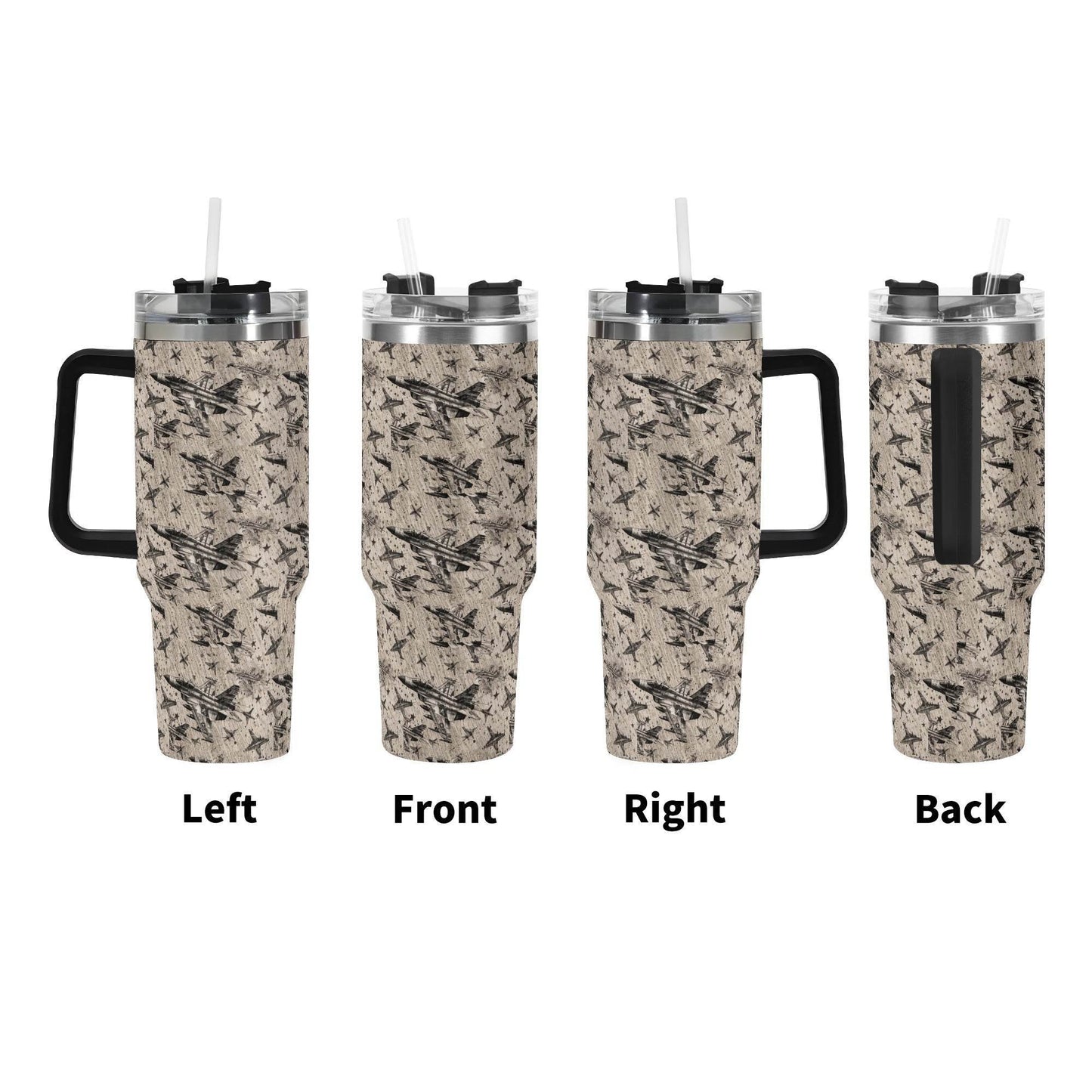 Abstract Jets 40oz Stainless Steel Tumbler Gift With Black Handle and Straw - DeRose Seasonal
