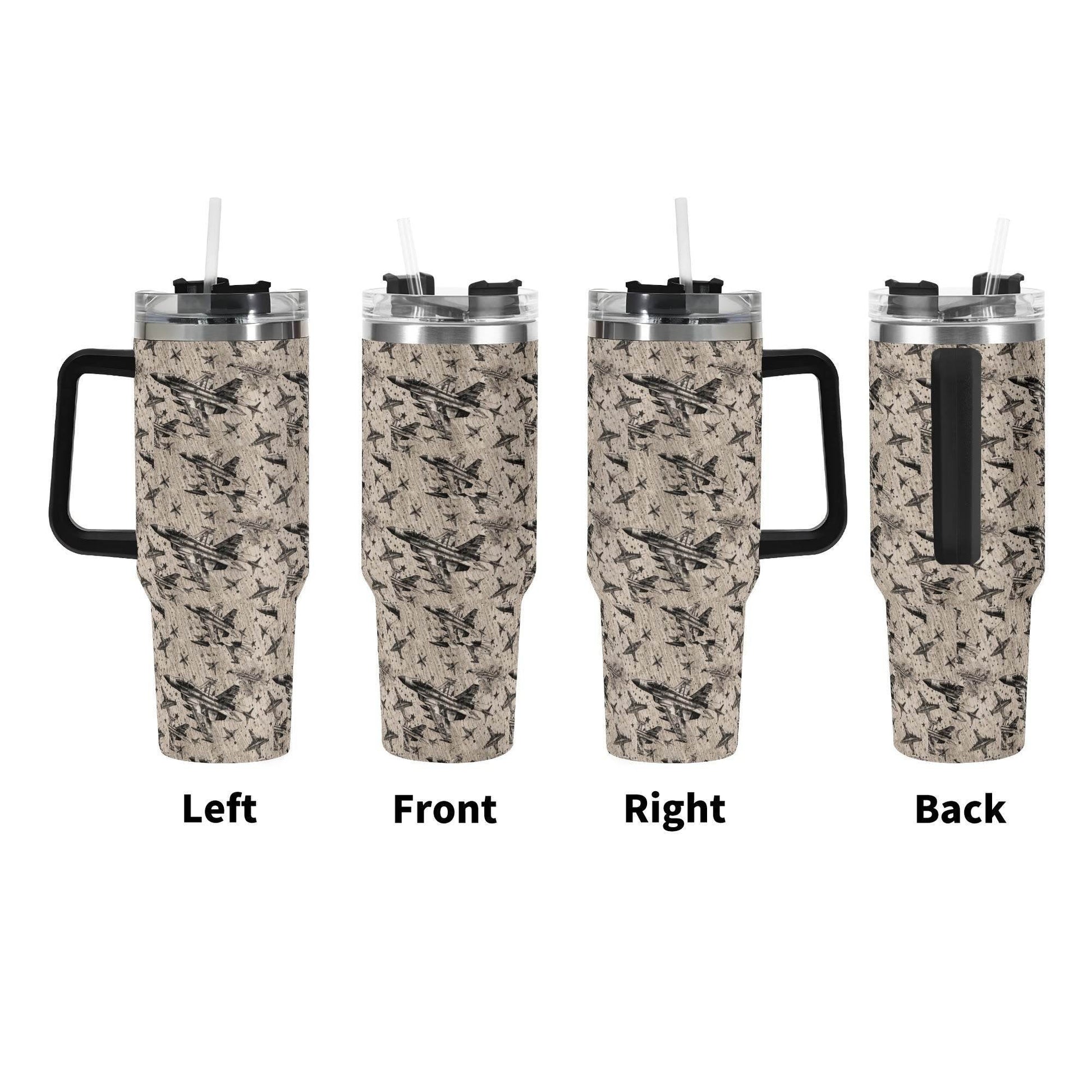 Abstract Jets 40oz Stainless Steel Tumbler Gift With Black Handle and Straw - DeRose Seasonal