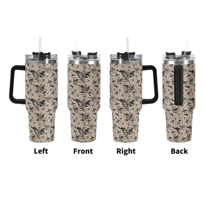 Abstract Jets 40oz Stainless Steel Tumbler Gift With Black Handle and Straw - DeRose Seasonal