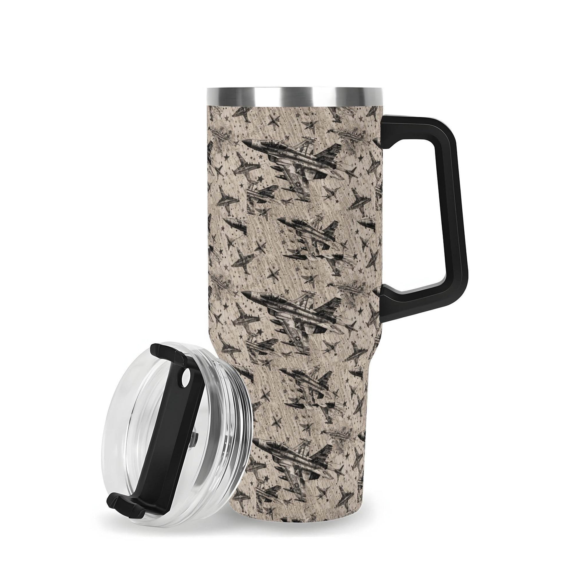 Abstract Jets 40oz Stainless Steel Tumbler Gift With Black Handle and Straw - DeRose Seasonal
