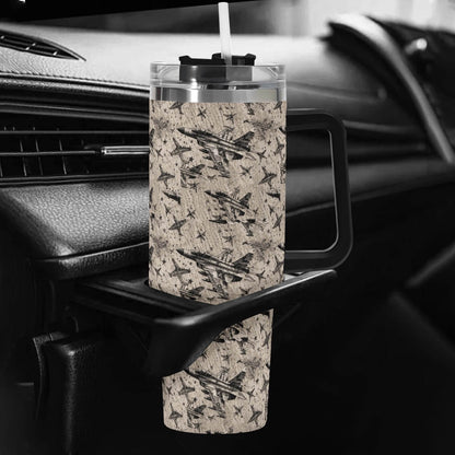 Abstract Jets 40oz Stainless Steel Tumbler Gift With Black Handle and Straw - DeRose Seasonal