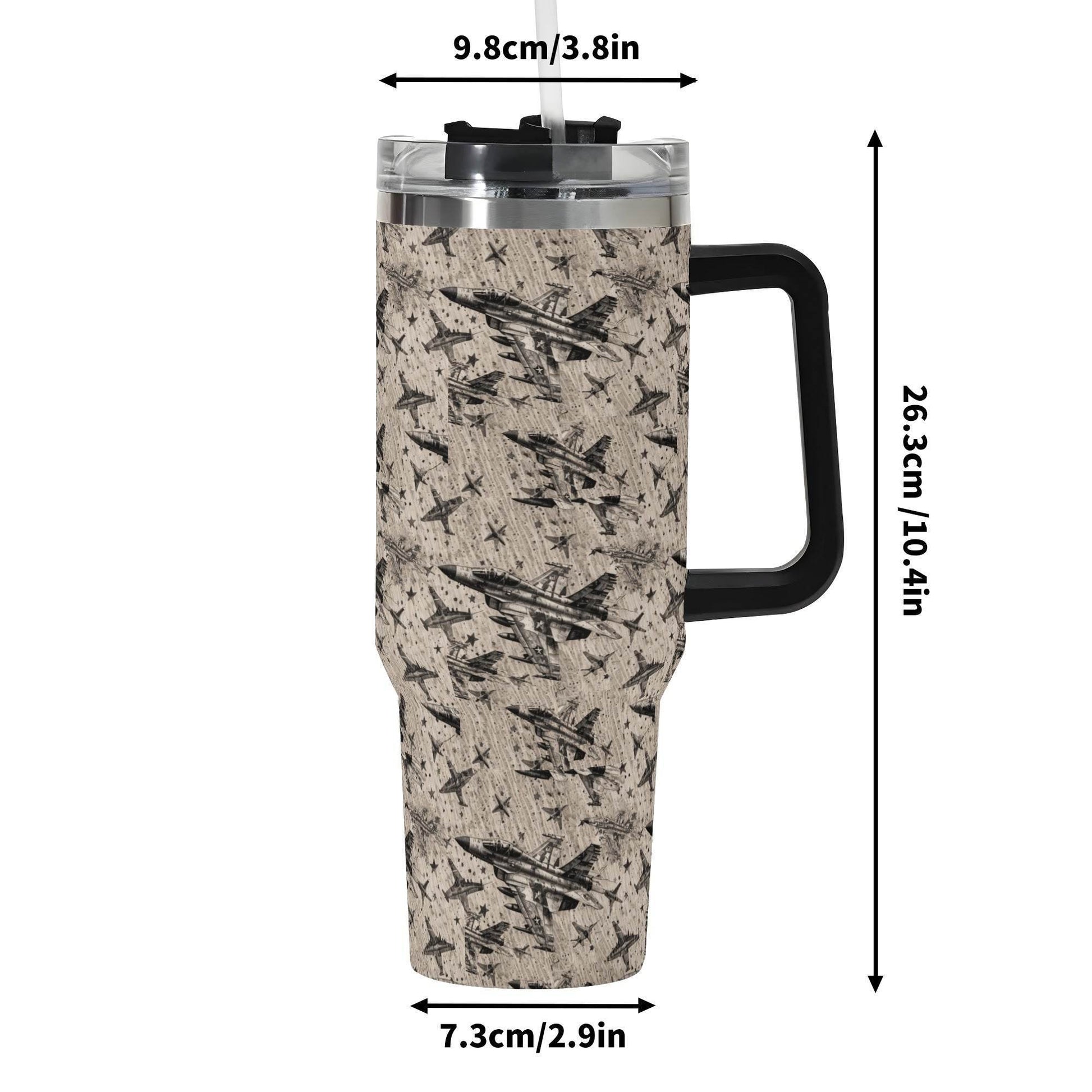 Abstract Jets 40oz Stainless Steel Tumbler Gift With Black Handle and Straw - DeRose Seasonal