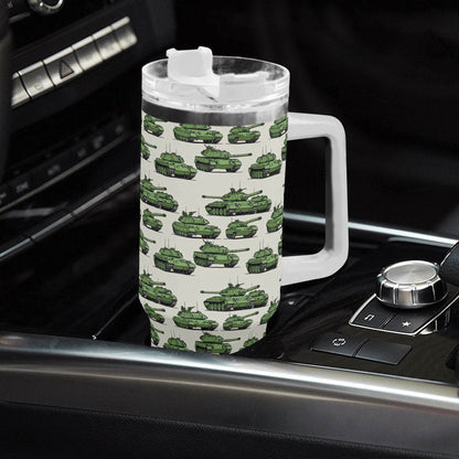 Comic Tanks 40oz Stainless Steel Tumbler Gift With White Handle and Straw - DeRose Seasonal