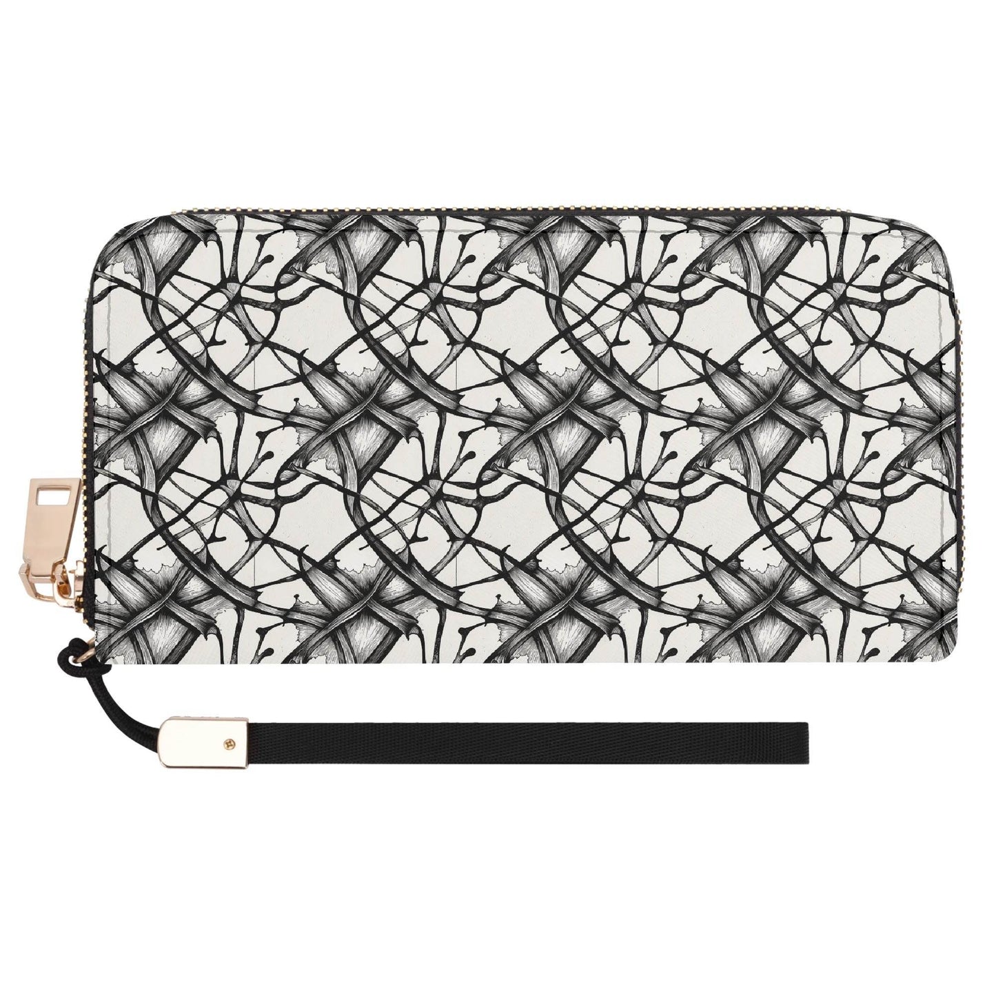 Floral Ink Women's Leather Zipper Wristlet Wallet - DeRose Seasonal