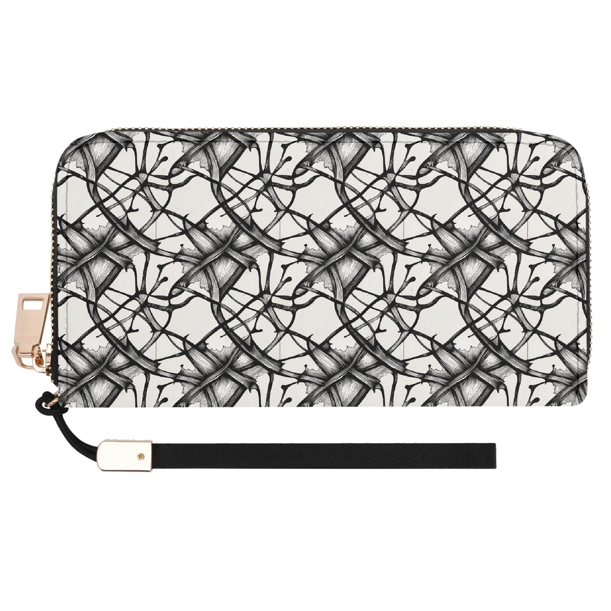 Floral Ink Women's Leather Zipper Wristlet Wallet - DeRose Seasonal