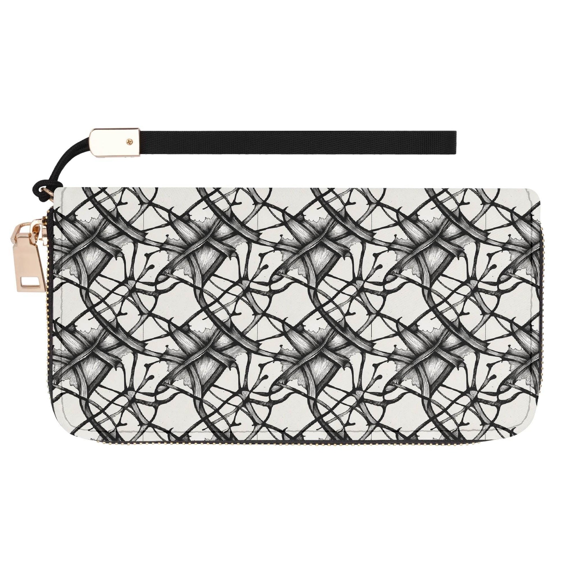 Floral Ink Women's Leather Zipper Wristlet Wallet - DeRose Seasonal