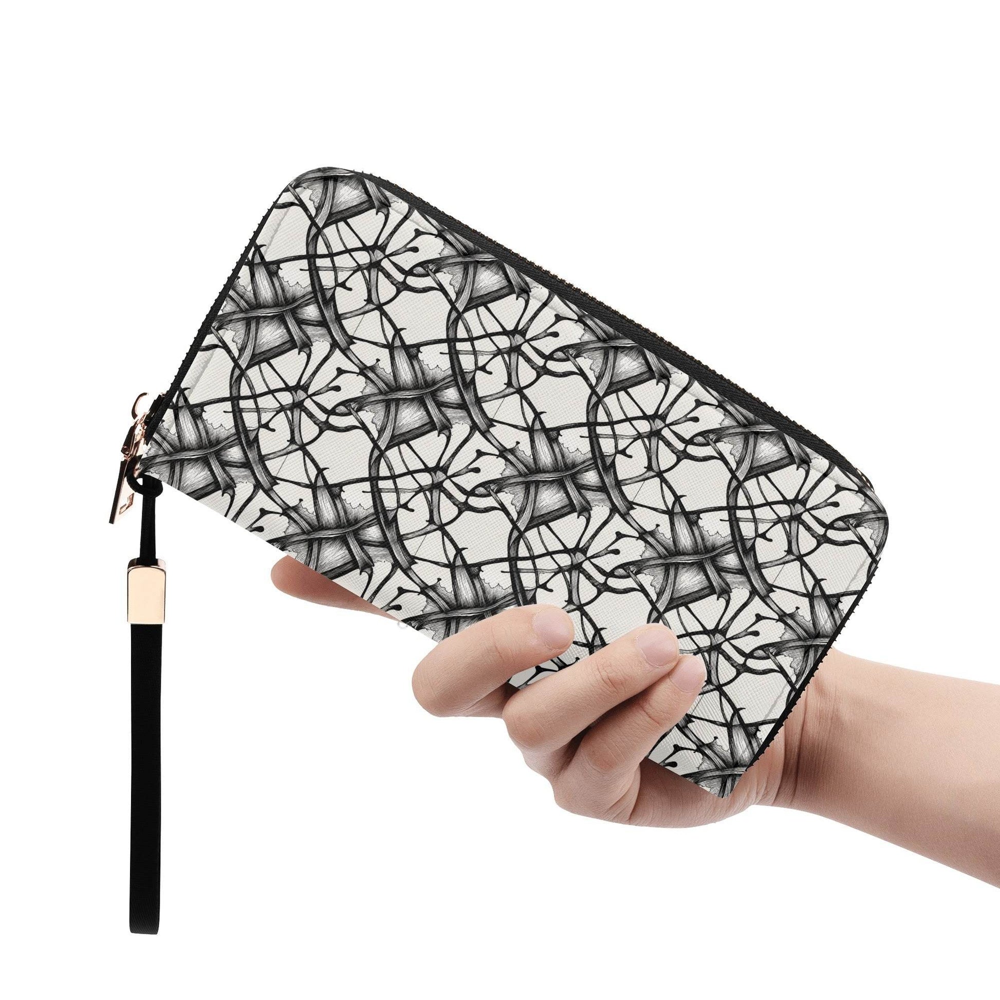 Floral Ink Women's Leather Zipper Wristlet Wallet - DeRose Seasonal