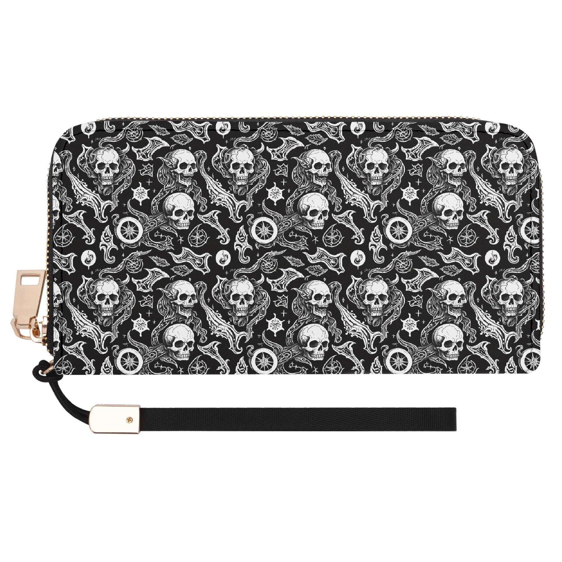 Flying Skulls Leather Zipper Wristlet Wallet - DeRose Seasonal