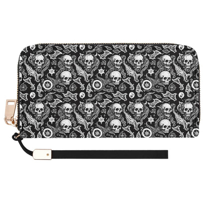 Flying Skulls Leather Zipper Wristlet Wallet - DeRose Seasonal