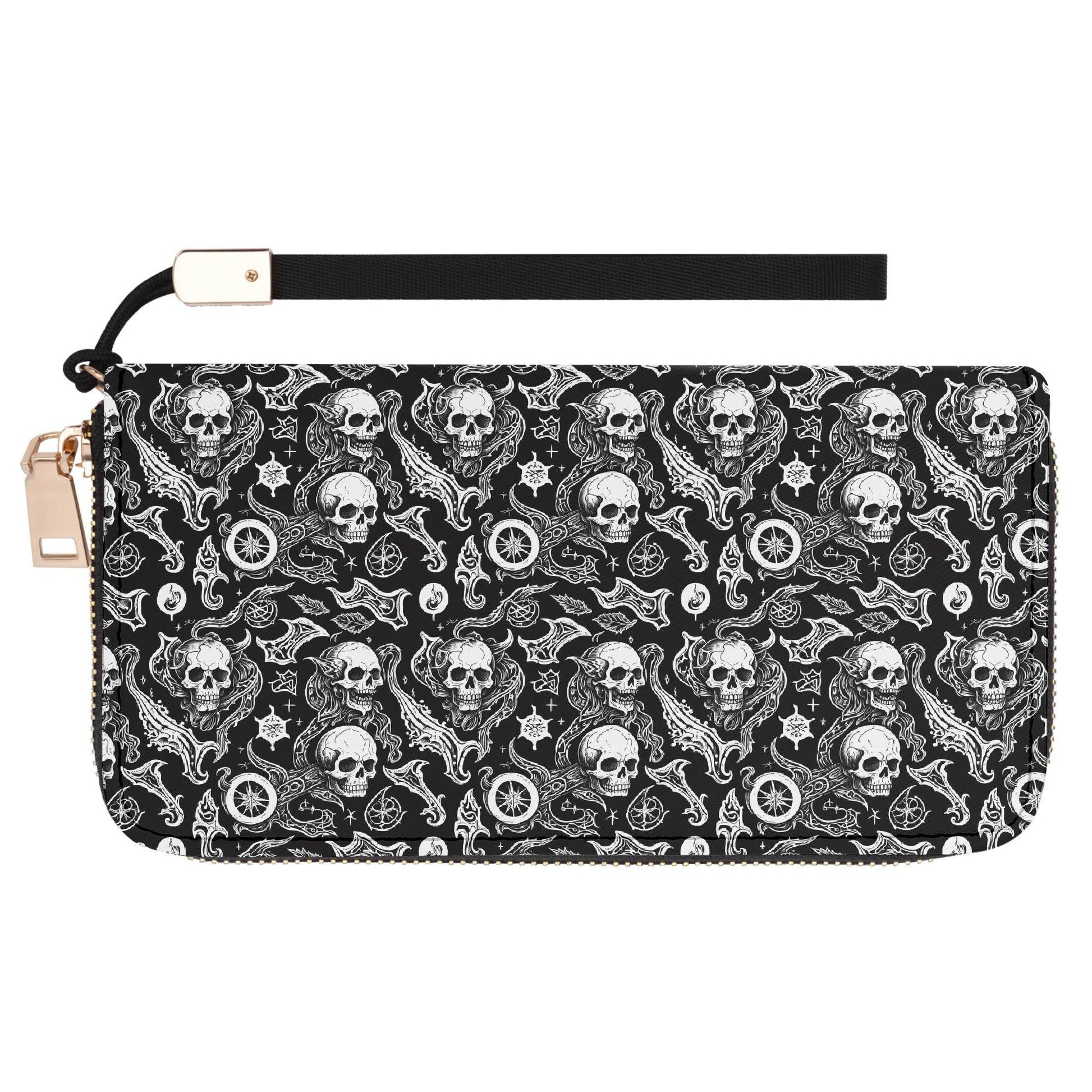 Flying Skulls Leather Zipper Wristlet Wallet - DeRose Seasonal