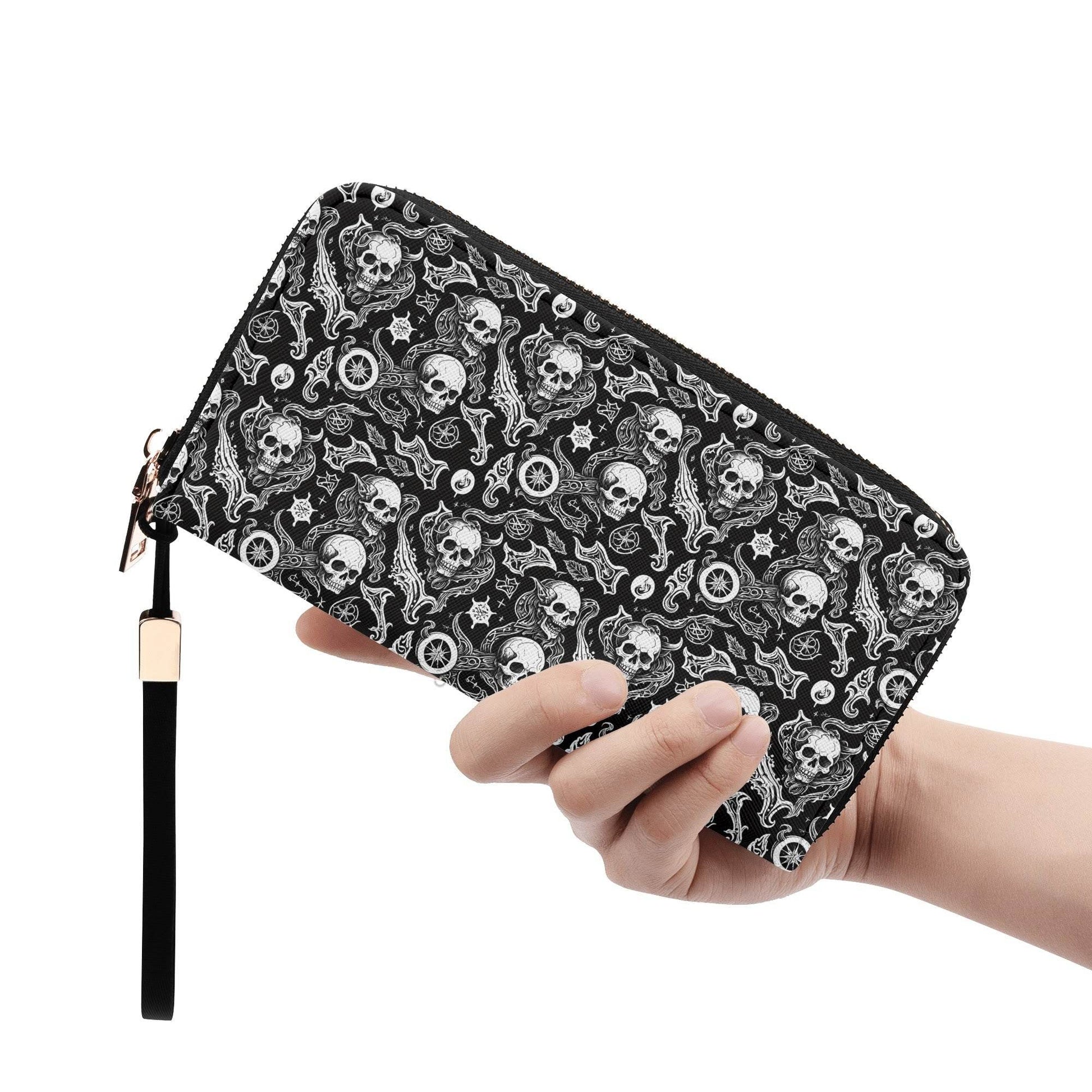Flying Skulls Leather Zipper Wristlet Wallet - DeRose Seasonal