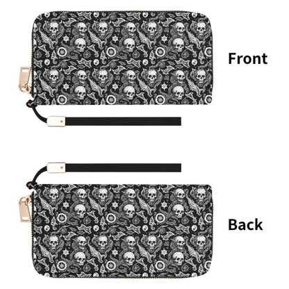 Flying Skulls Leather Zipper Wristlet Wallet - DeRose Seasonal