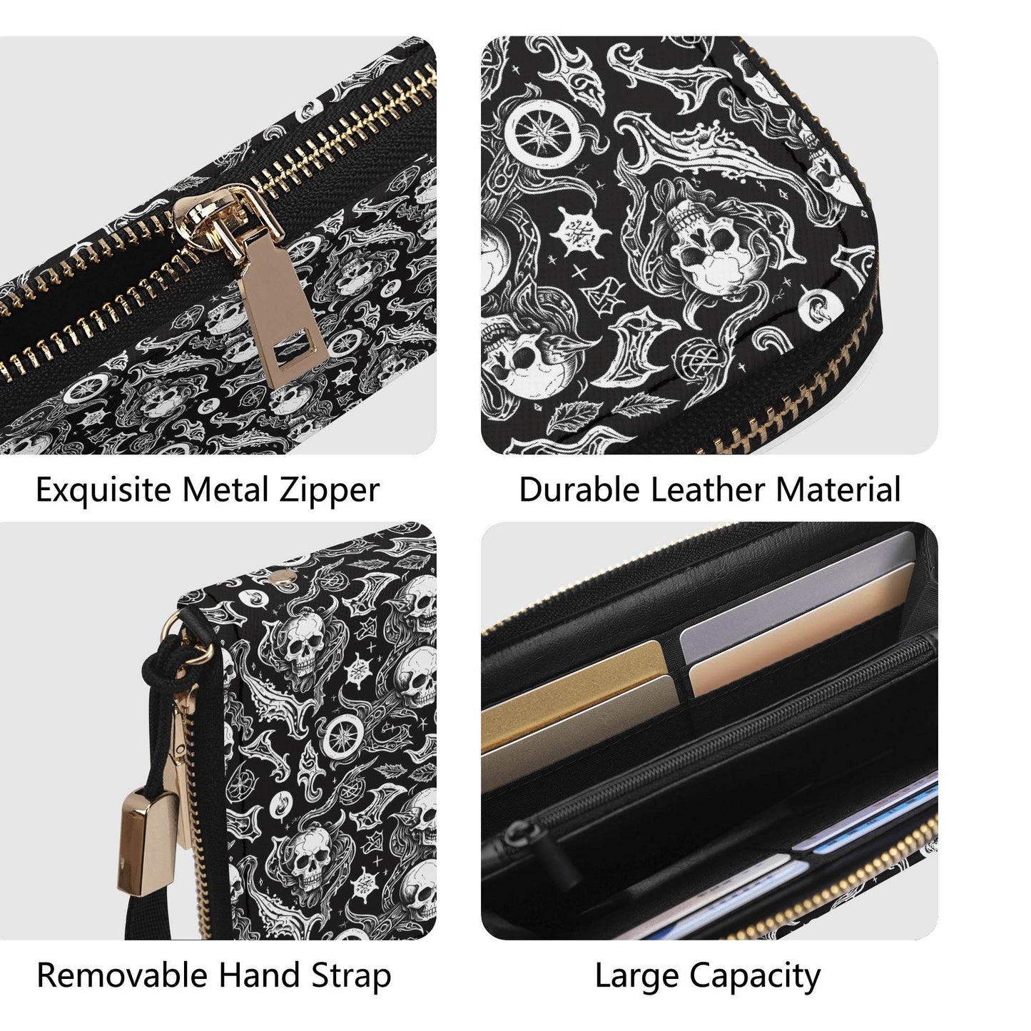 Flying Skulls Leather Zipper Wristlet Wallet - DeRose Seasonal