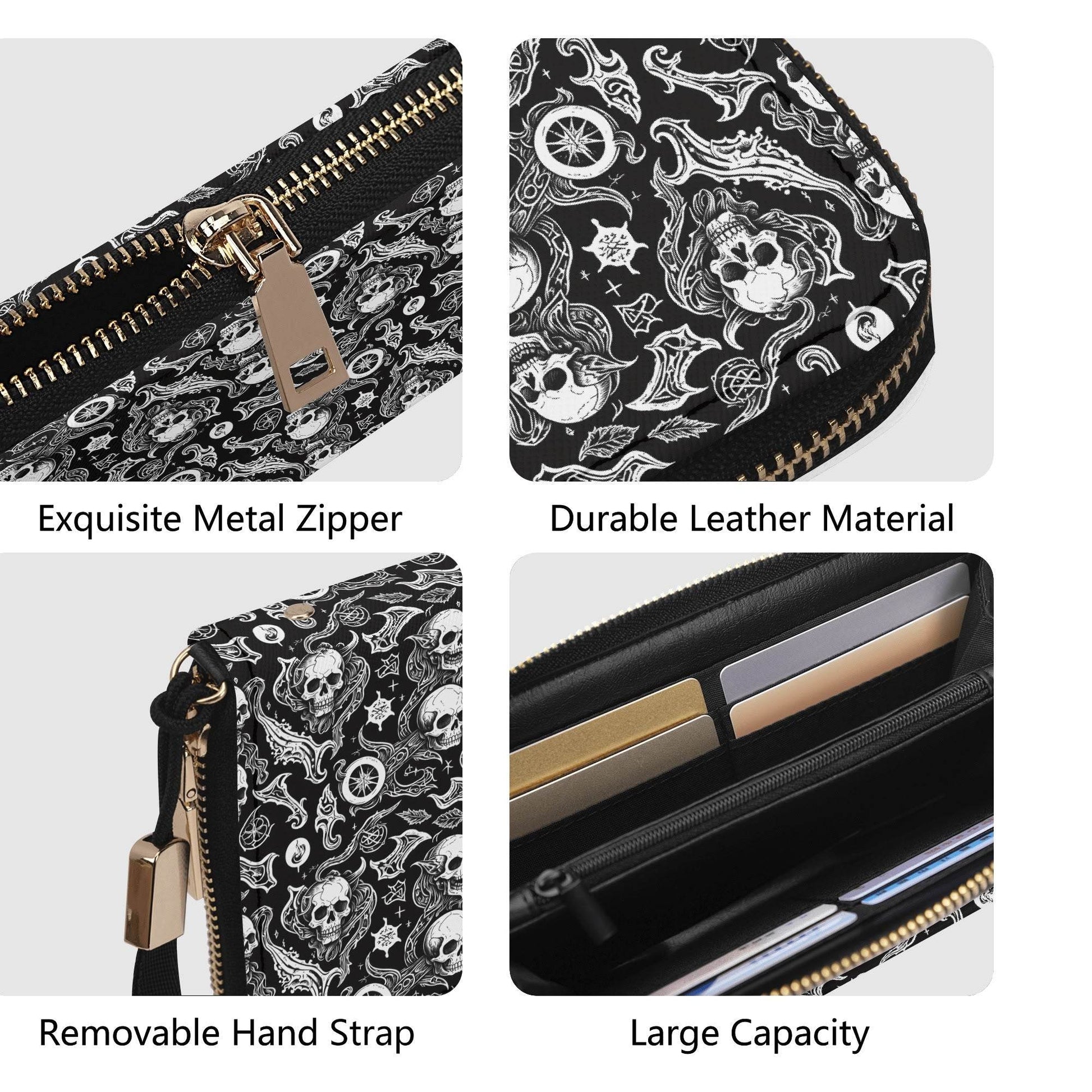 Flying Skulls Leather Zipper Wristlet Wallet - DeRose Seasonal