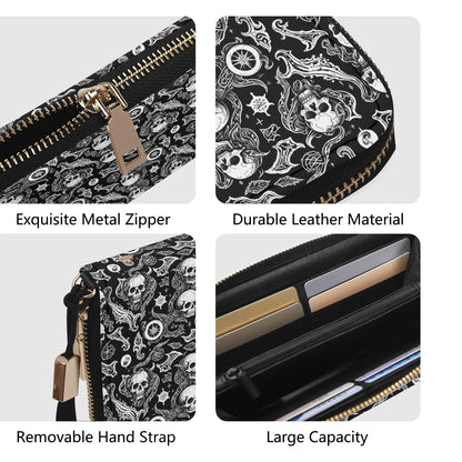 Flying Skulls Leather Zipper Wristlet Wallet - DeRose Seasonal
