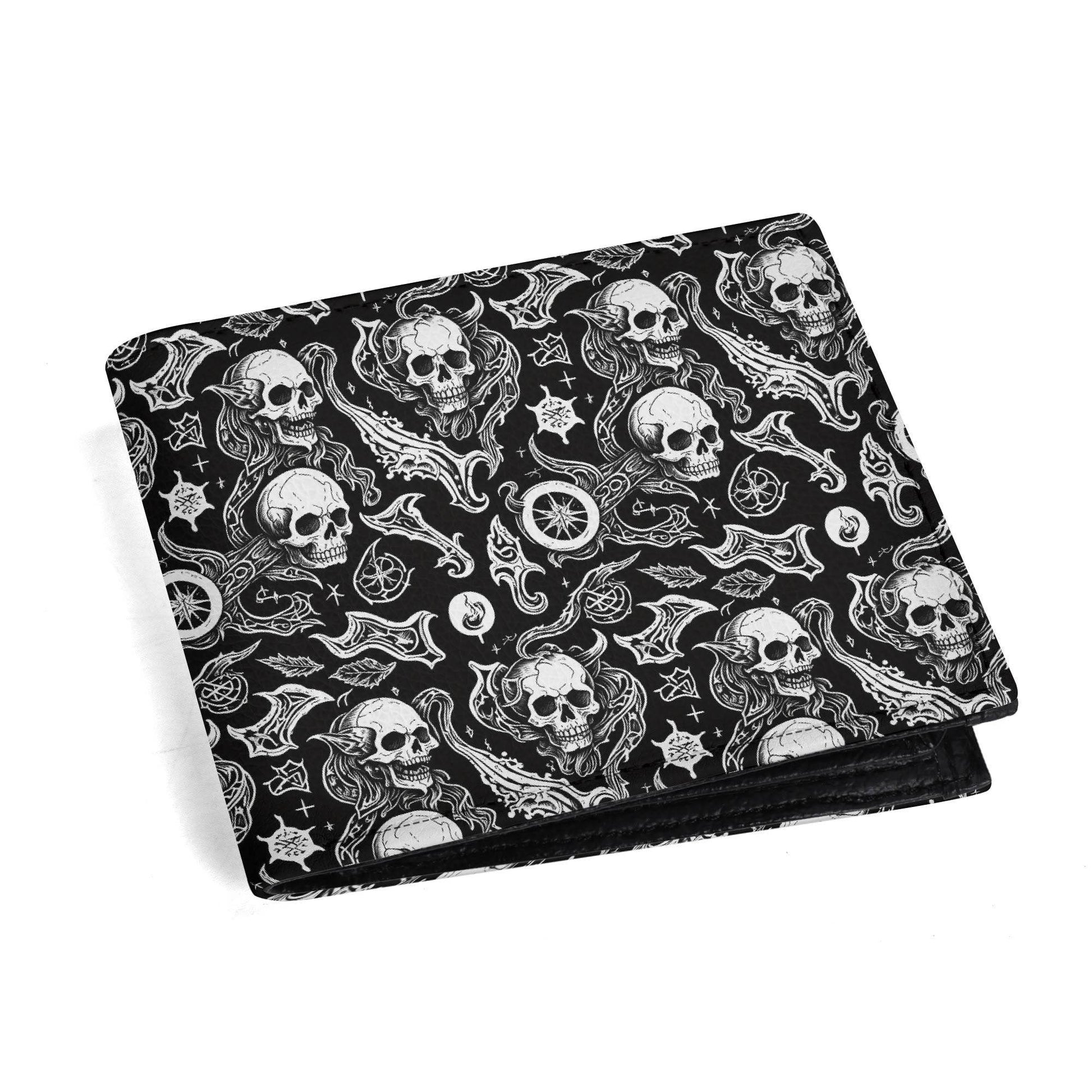 Flying Skulls Leather Folded Men's Wallet - DeRose Seasonal