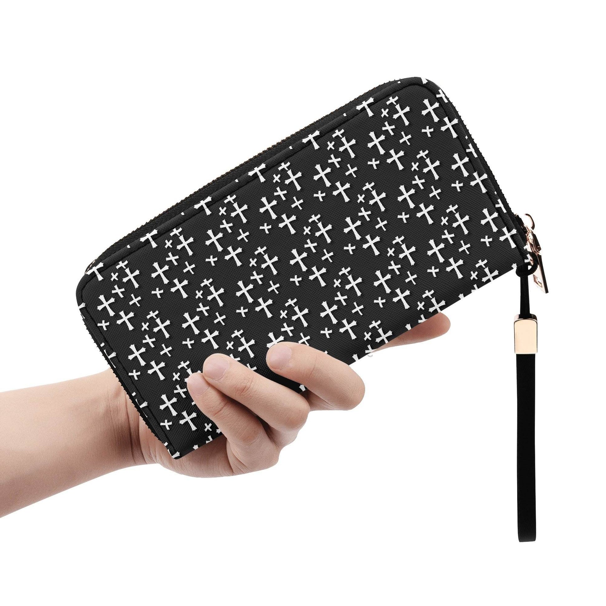 Little Crosses Women's Leather Zipper Wristlet Wallet - DeRose Seasonal