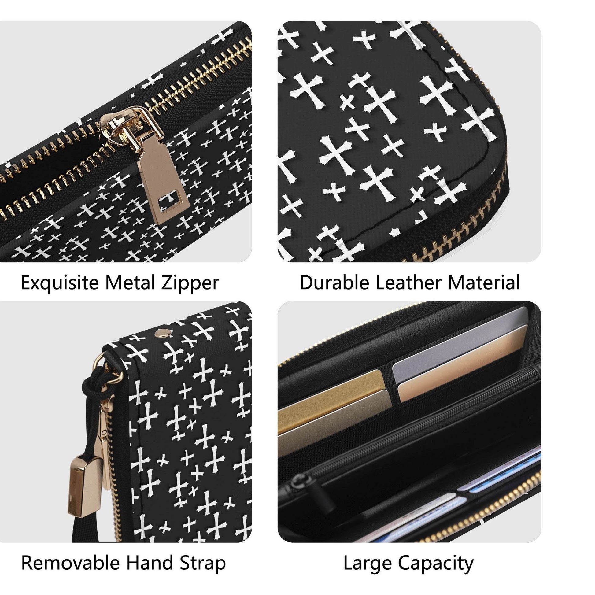 Little Crosses Women's Leather Zipper Wristlet Wallet - DeRose Seasonal
