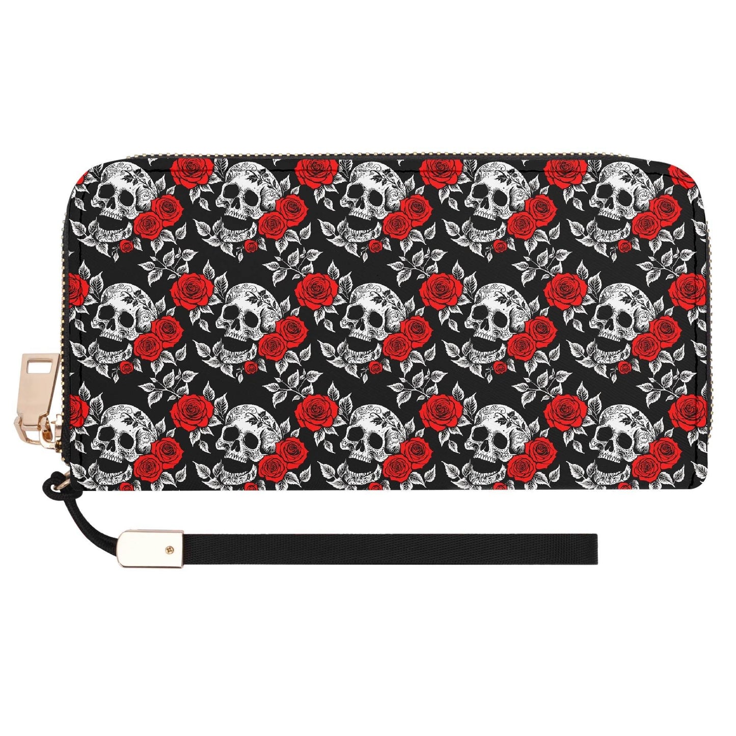 Red Skull Rose Women's Leather Zipper Wristlet Wallet - DeRose Seasonal