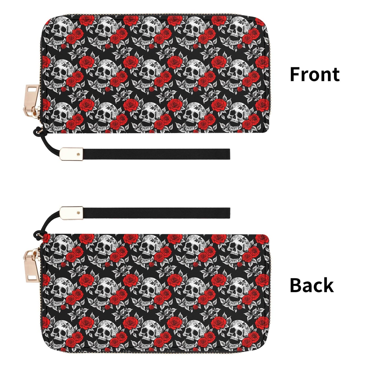Red Skull Rose Women's Leather Zipper Wristlet Wallet - DeRose Seasonal