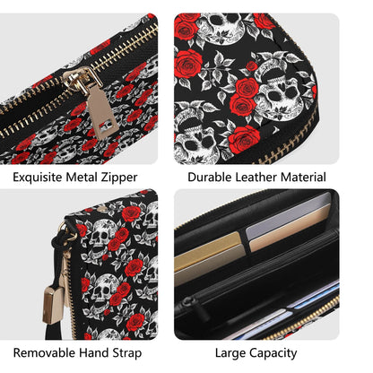 Red Skull Rose Women's Leather Zipper Wristlet Wallet - DeRose Seasonal