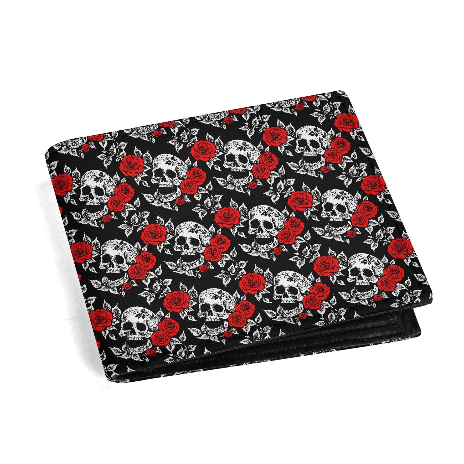Red Skull Rose Leather Folded Men's Wallet - DeRose Seasonal