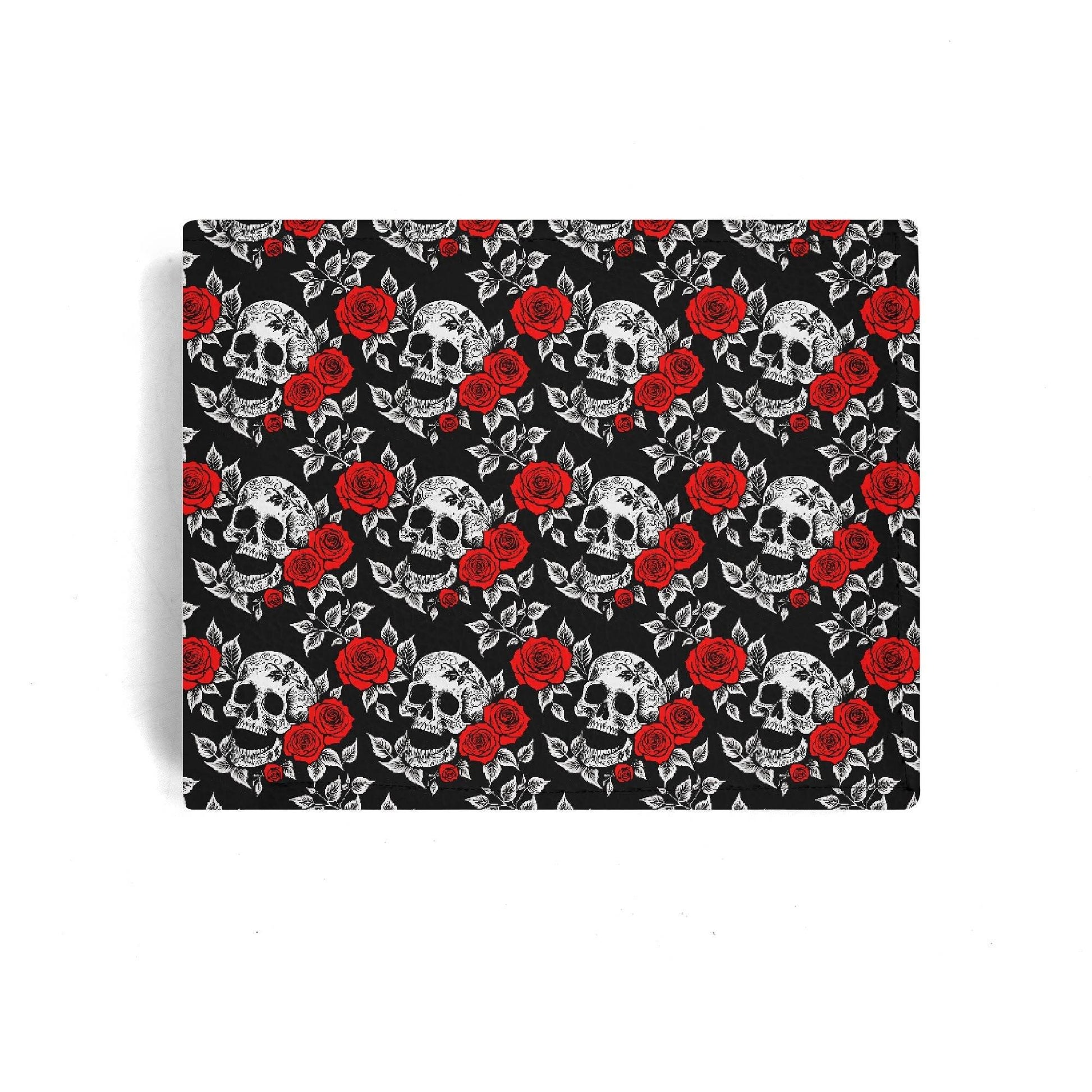 Red Skull Rose Leather Folded Men's Wallet - DeRose Seasonal