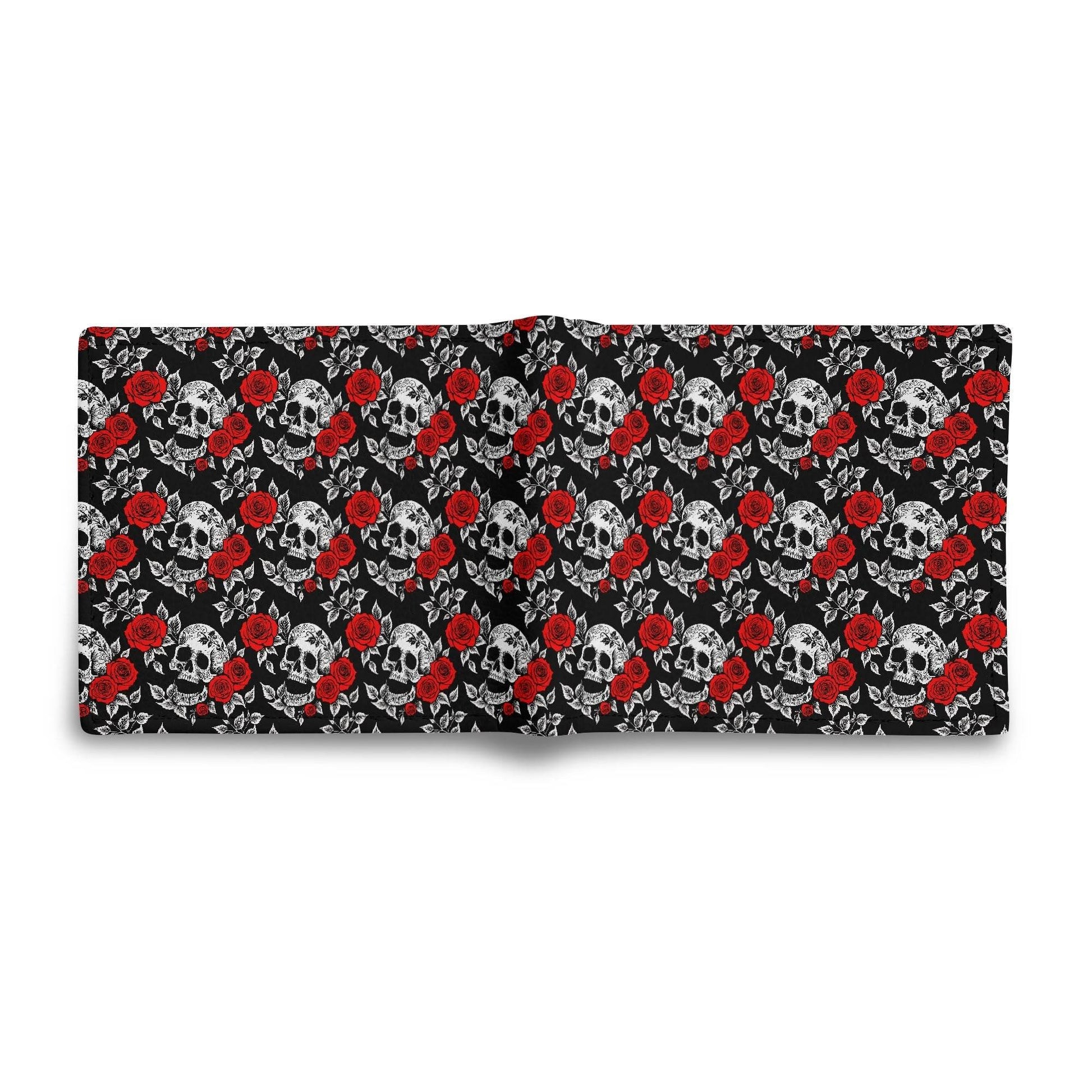 Red Skull Rose Leather Folded Men's Wallet - DeRose Seasonal
