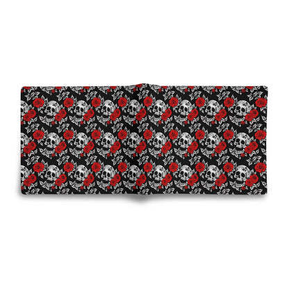 Red Skull Rose Leather Folded Men's Wallet - DeRose Seasonal