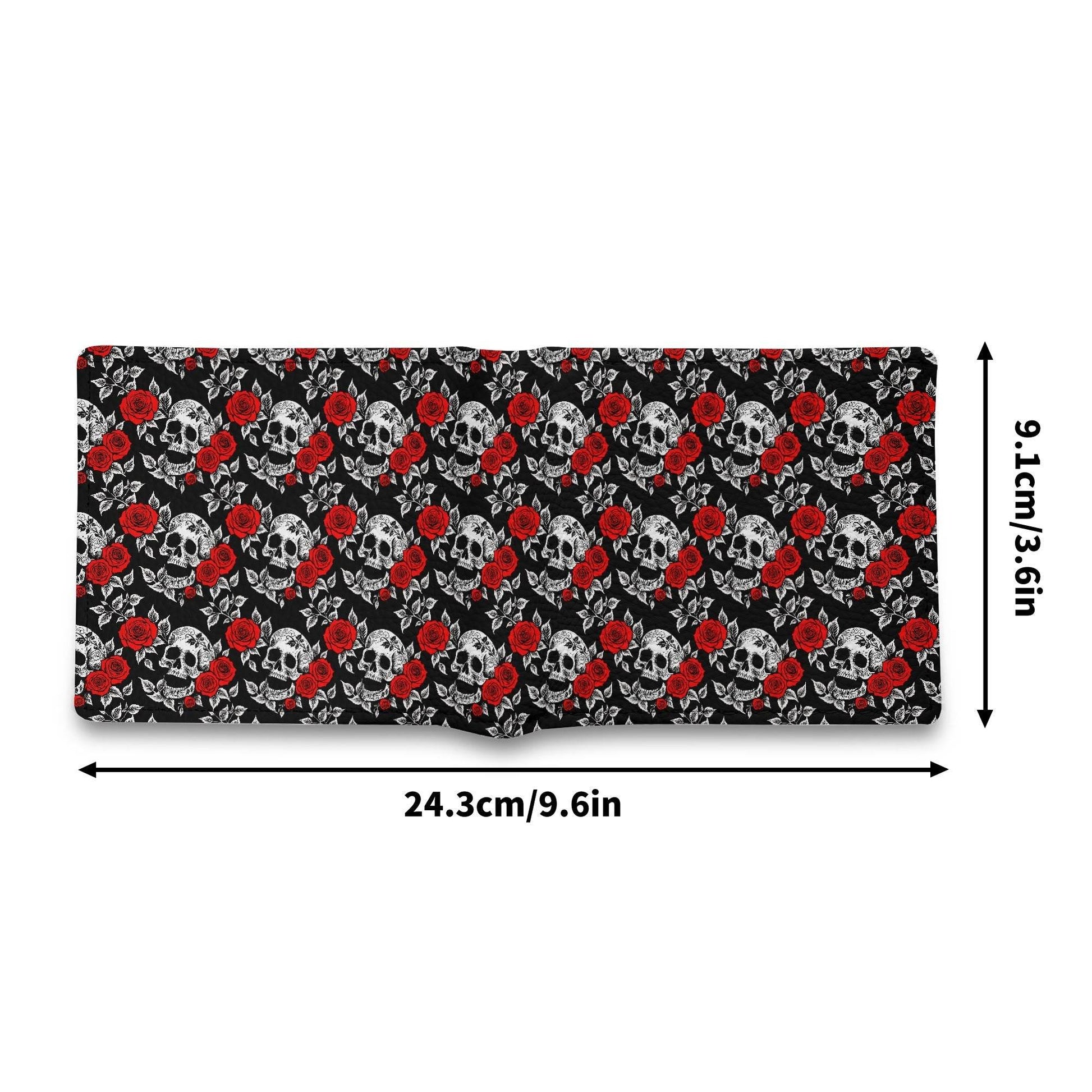 Red Skull Rose Leather Folded Men's Wallet - DeRose Seasonal