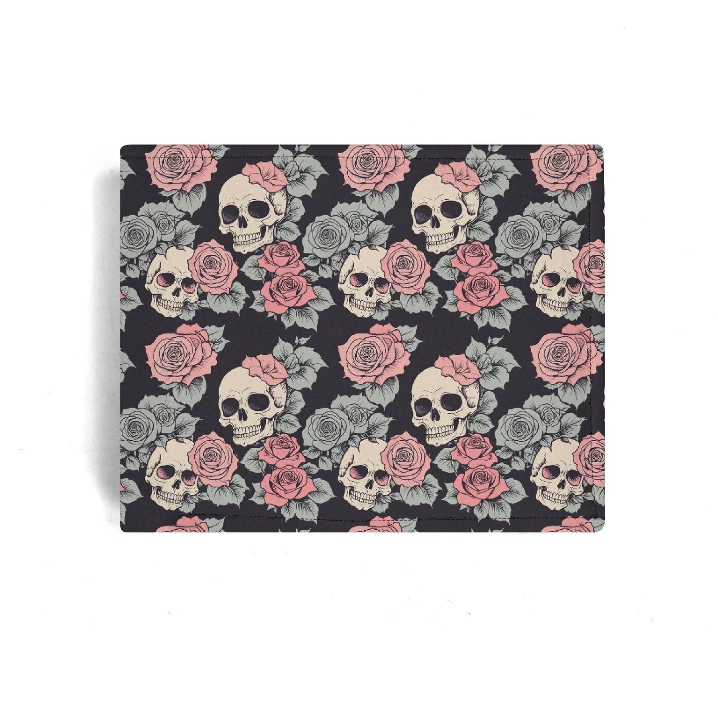 Skull and Pink Rose Leather Folded Men's Wallet - DeRose Seasonal