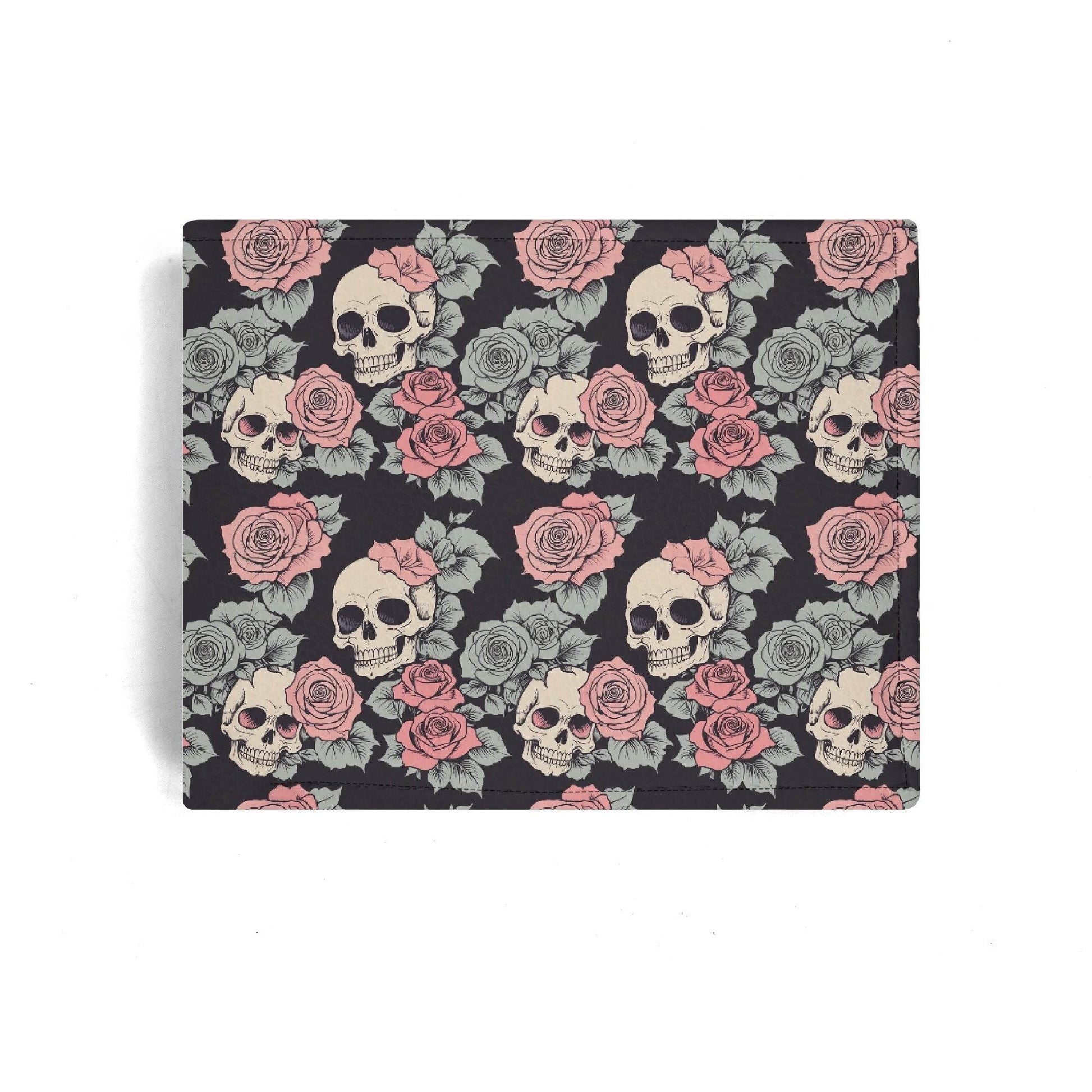 Skull and Pink Rose Leather Folded Men's Wallet - DeRose Seasonal