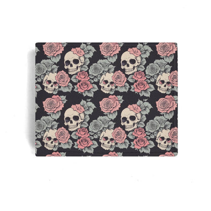 Skull and Pink Rose Leather Folded Men's Wallet - DeRose Seasonal