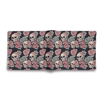 Skull and Pink Rose Leather Folded Men's Wallet - DeRose Seasonal