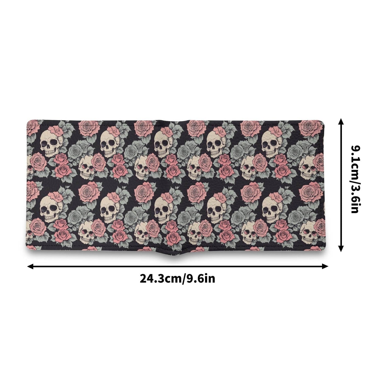 Skull and Pink Rose Leather Folded Men's Wallet - DeRose Seasonal