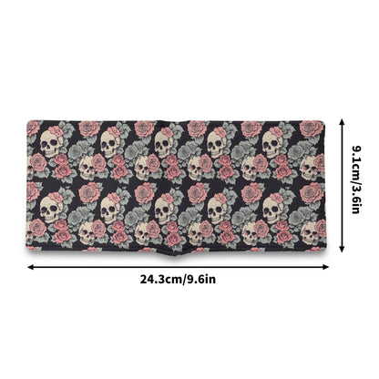 Skull and Pink Rose Leather Folded Men's Wallet - DeRose Seasonal